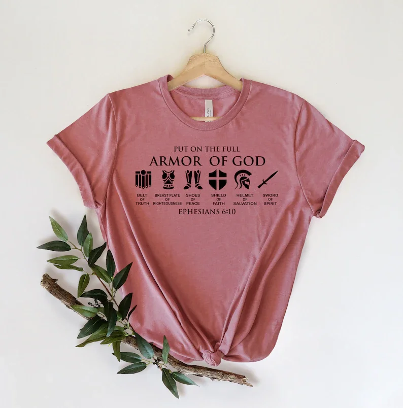 Put on The Full Armor of God Shirt Religious Aesthetic Harajuku T Shirt Christ Graphic O Neck Female Clothing Short Sleeve Tees
