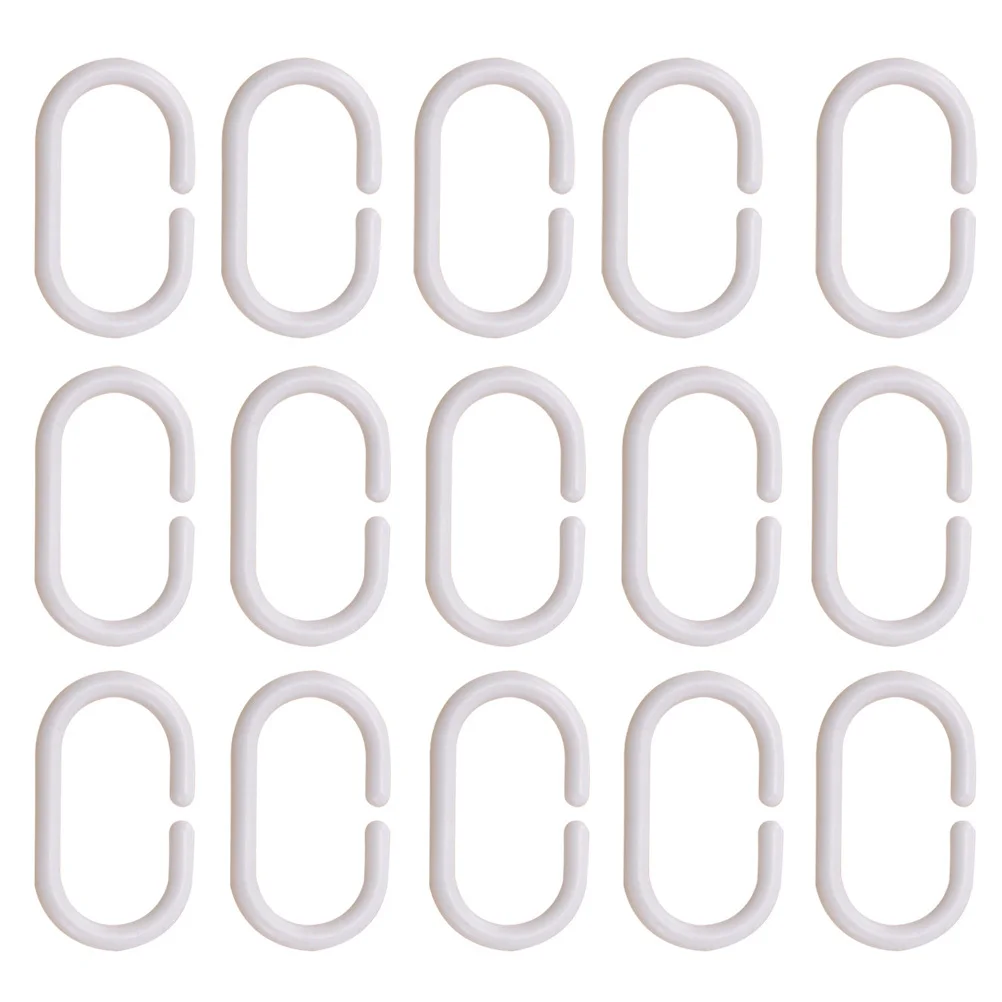 

30pcs Shower Curtain Hooks Plastic C Rings Smooth Glide Bath Drape Clip For Bathroom Tub Dressing Room Oval Shape Waterproof
