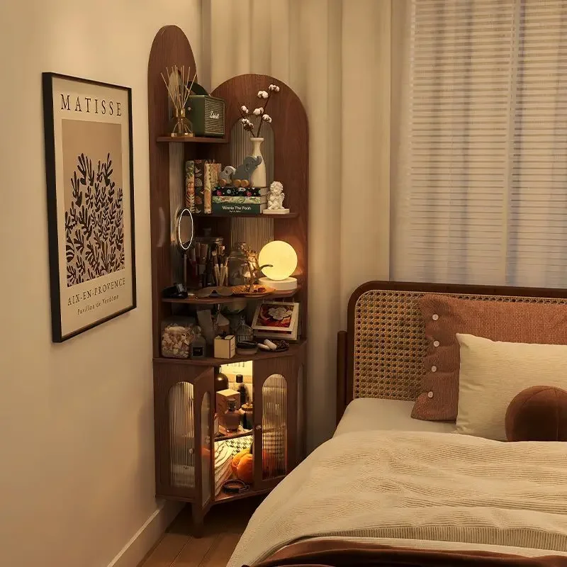 Retro Antique Bedroom Corner Cabinet Shelf Living Room Furniture Show Bedside Table
