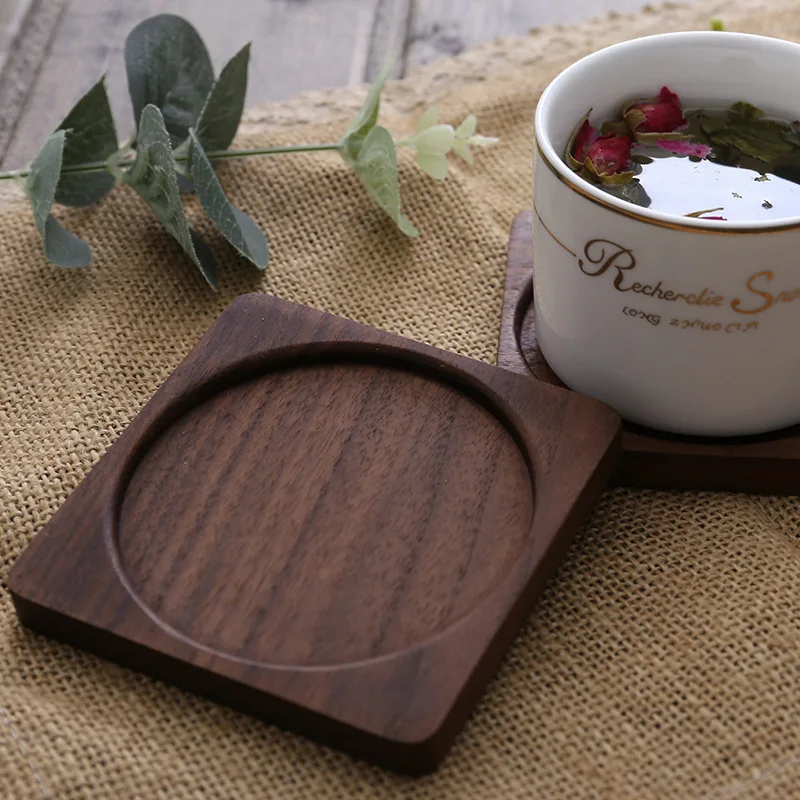 1PCS Solide Walnuss Holz Untersetzer Runde Quadratische Buche Holz Tasse Matte Langlebig Hitzebeständige Tee Kaffee Tasse Pad Tischsets 8,8 cm/3,46 in – Detail 4