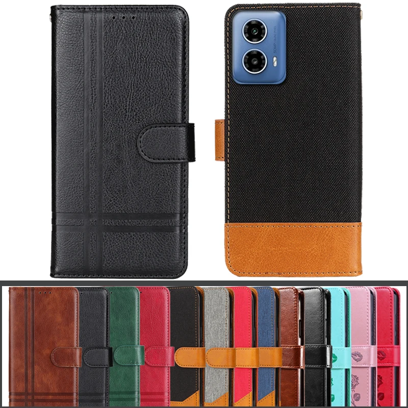 For Motorola Moto G34 5G Case Leather Flip Silicon Soft TPU Back Cover Coque For Moto G24 G 24 Power Case G04 MotoG34 Capa Funda