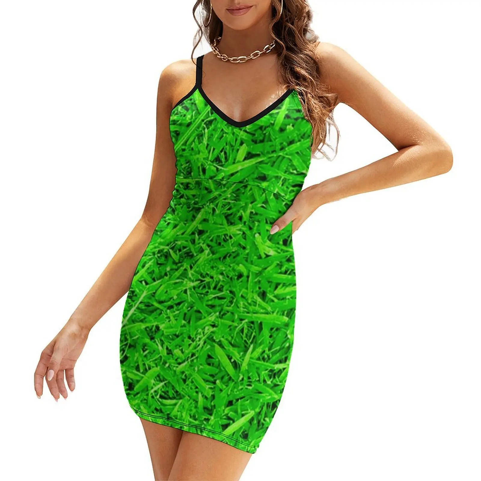 

Natural Grass Print Sling Dress Female clothing elegant women's sets dress women summer party dress women elegant luxury