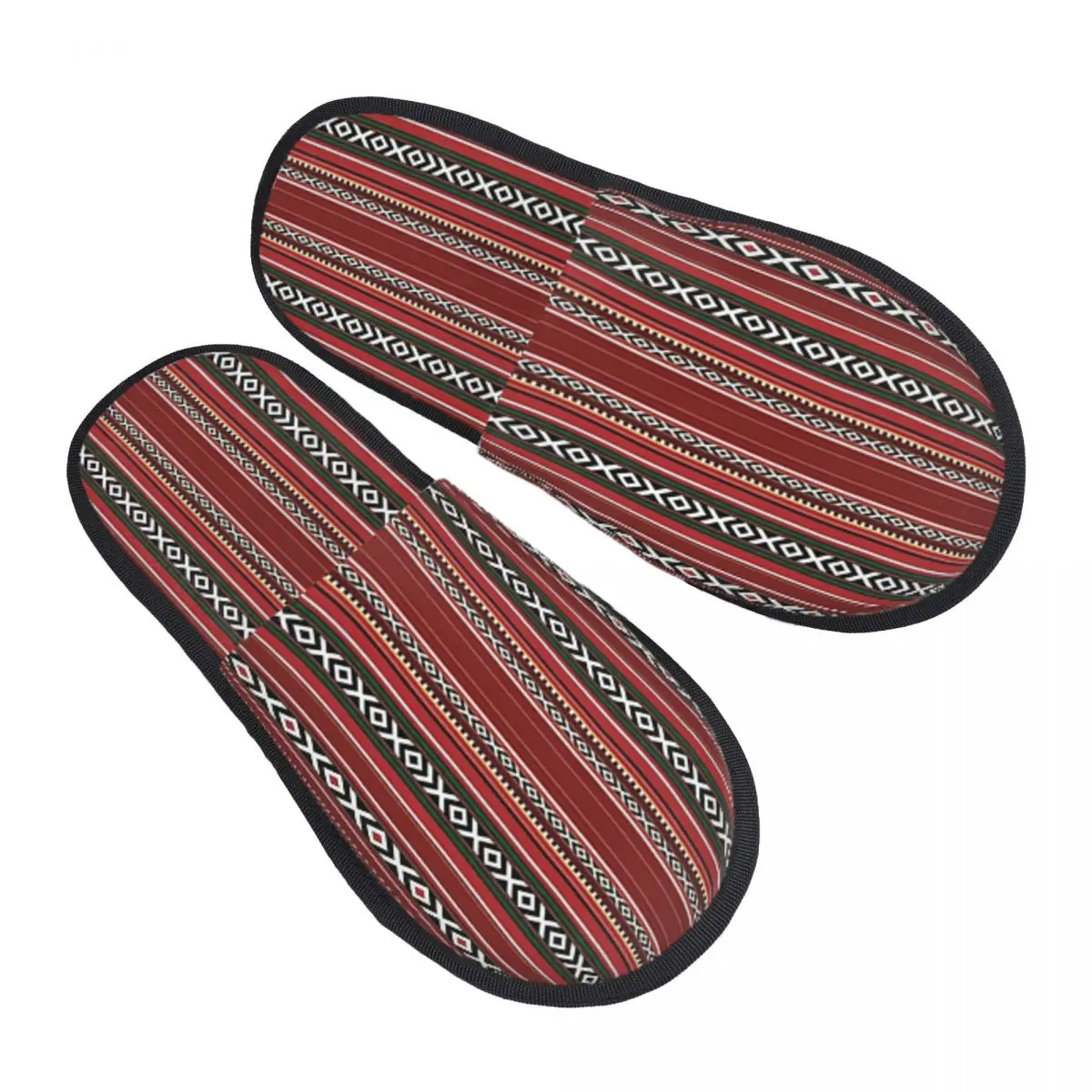 Magnifiques pantoufles rouges de style traditionnel arabe avec motif Sadu, en mousse à mémoire de forme, chaudes et douces, pour femmes, pantoufles de chambre moelleuses.