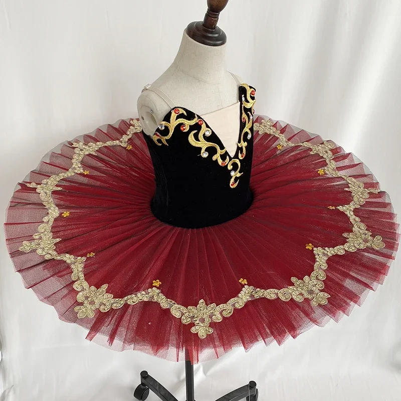 Children Black Burgundy Professional Ballet Tutus Women  Performance Costume Pancake Tutu Girls Paquita