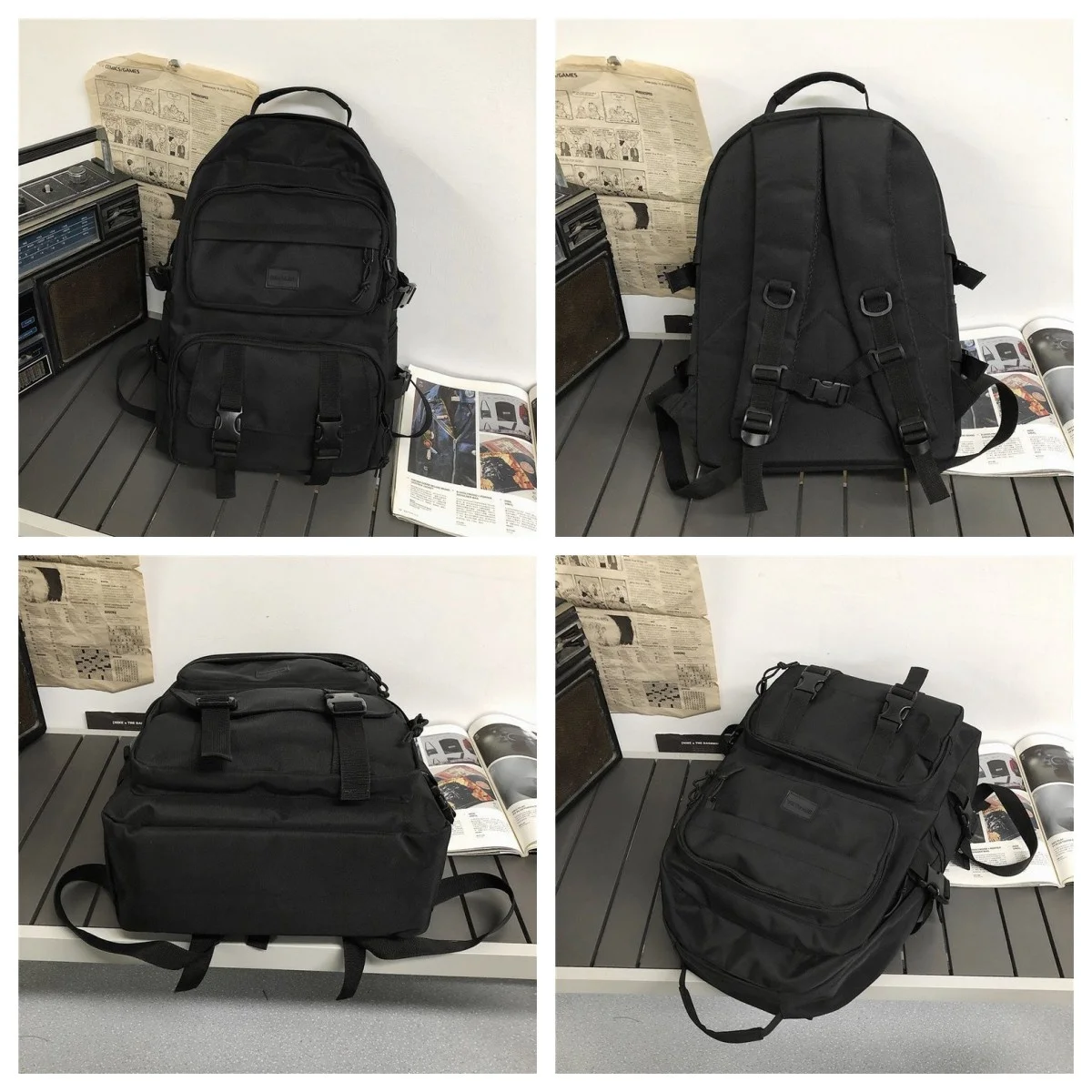 Men Multifunctional Casual Backpack Schoolbag Teenagers Travel Sports Fashion Bag Black School Pack for Male Female Women