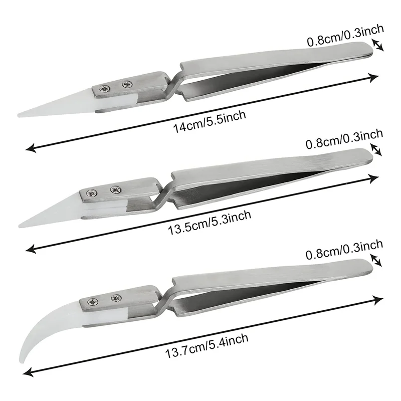 Pincettes à souder inverse de précision ABBP-24 pièces, ensemble de pincettes à pointes pointues et incurvées Non conductrices, antimagnétiques