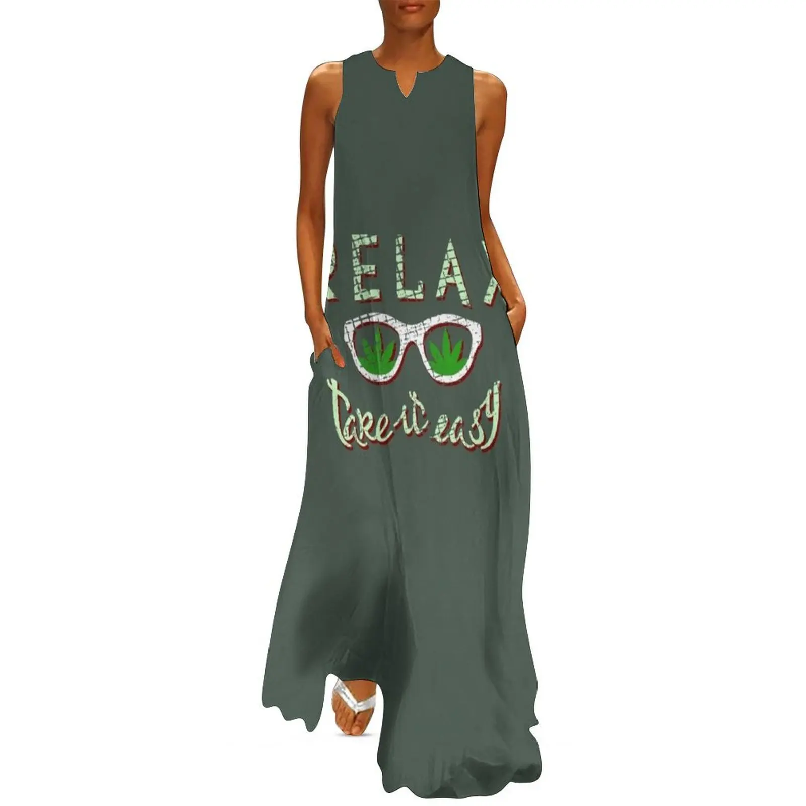 

Relax - Take It Easy. Weed Dope Sunglasses Reggae Long Dress Clothing female women's elegant loose dresses