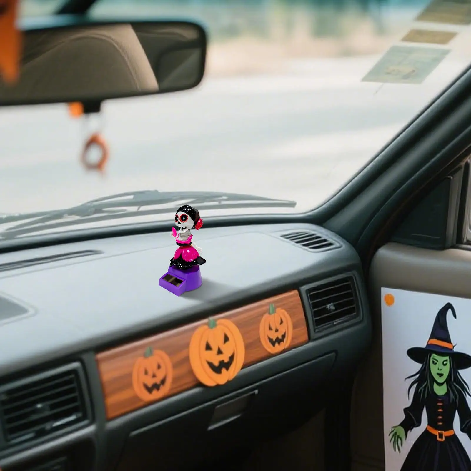 Skeleton Car Decorations Car Dashboard Decorations Solar-Powered Shaking Head Doll Ornament For Interior Desktop Computer Home