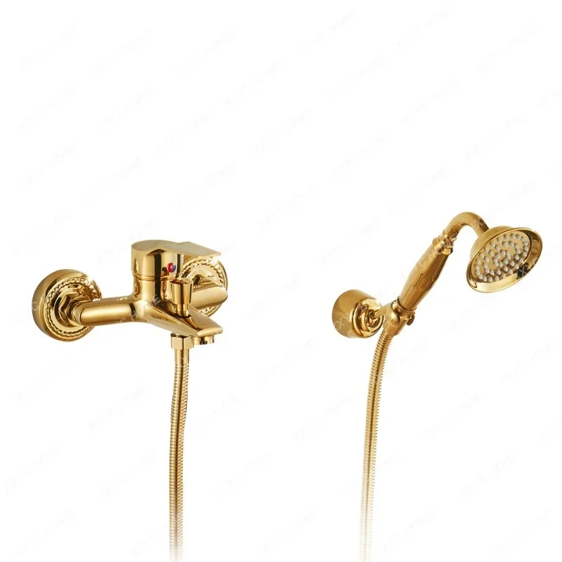 European-Style Golden Copper Shower Head Set Home Bathroom Rain Shower Nozzle Bathtub Simple