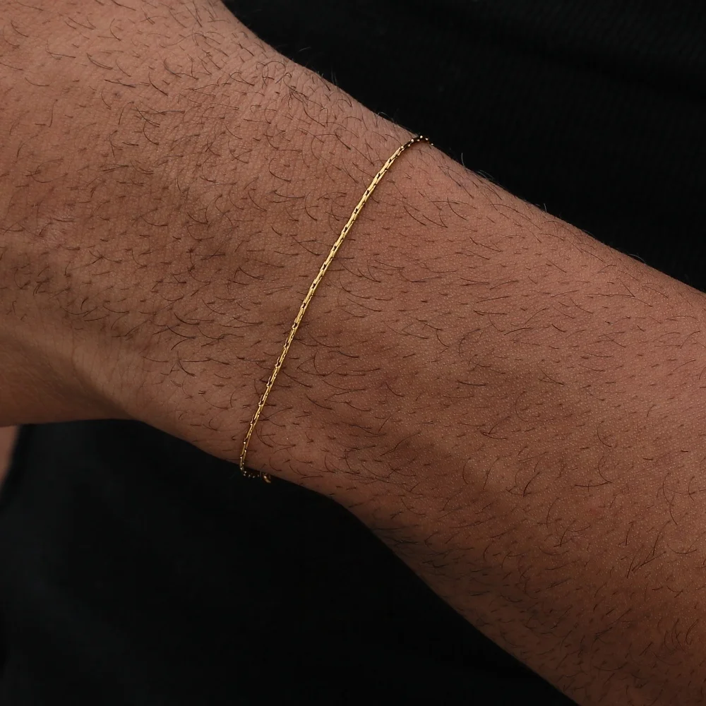 1mm Goldfarbenes Edelstahl-Hammerkettenarmband für Männer, Hip-Hop-Silberfarbener Schmuck, Modisches Damenarmband-Zubehör – Detail 1