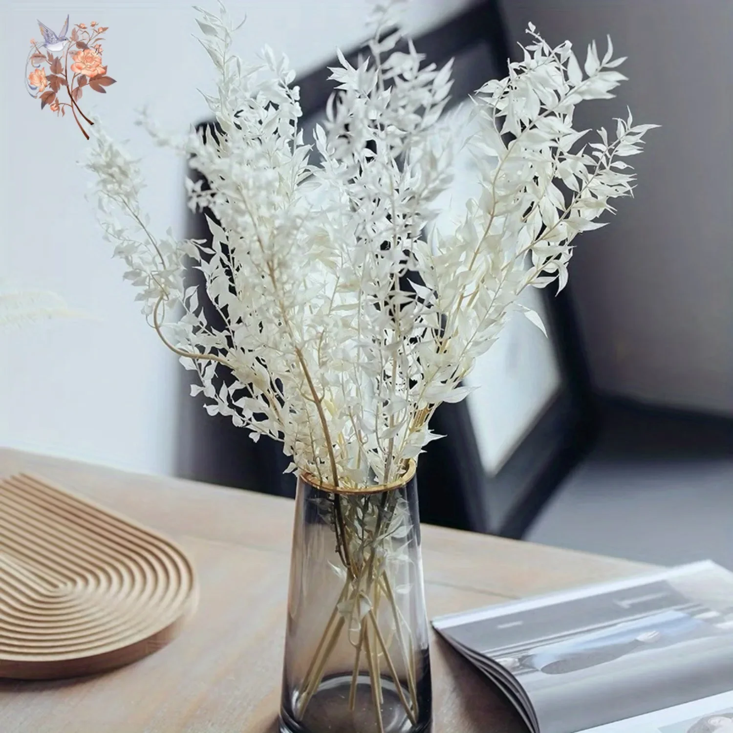 50g Natural Real Ruscus Leaves Dried Flower Bouquet White Eucalyptus Branches for Home Room Decor Wedding Arrangement Decoration