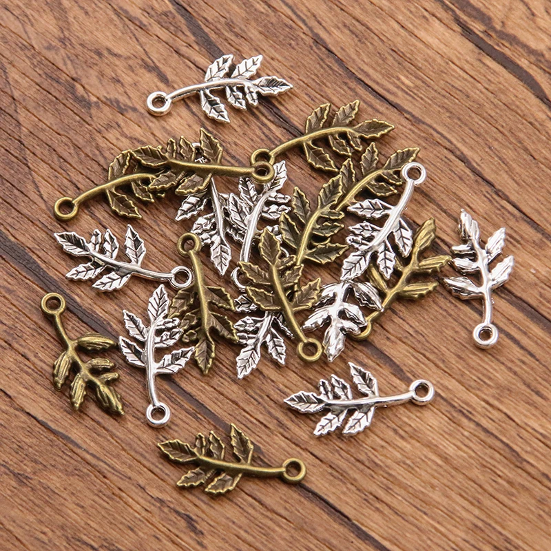 50PCS 10X20mm 2 Color Wholesale Metal Alloy Small Tree Branch Charms Plant Pendant For Jewelry Making DIY Handmade Craft