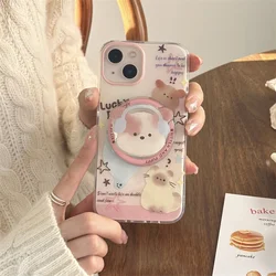 Kawaii Cartoon Cat Magnentic Phone Case For iPhone 15 Pro 12 14 13 Pro Max 14pro Cover with Magsafe Holder Fashion Cartoon Cases