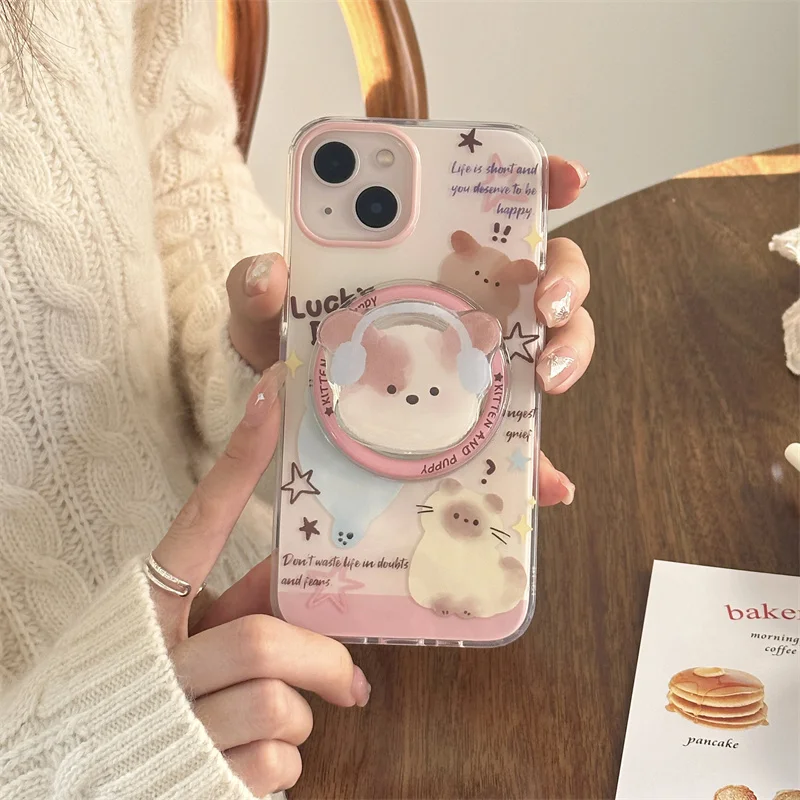 Kawaii Cartoon Cat Magnentic Phone Case For iPhone 15 Pro 12 14 13 Pro Max 14pro Cover with Magsafe Holder Fashion Cartoon Cases 