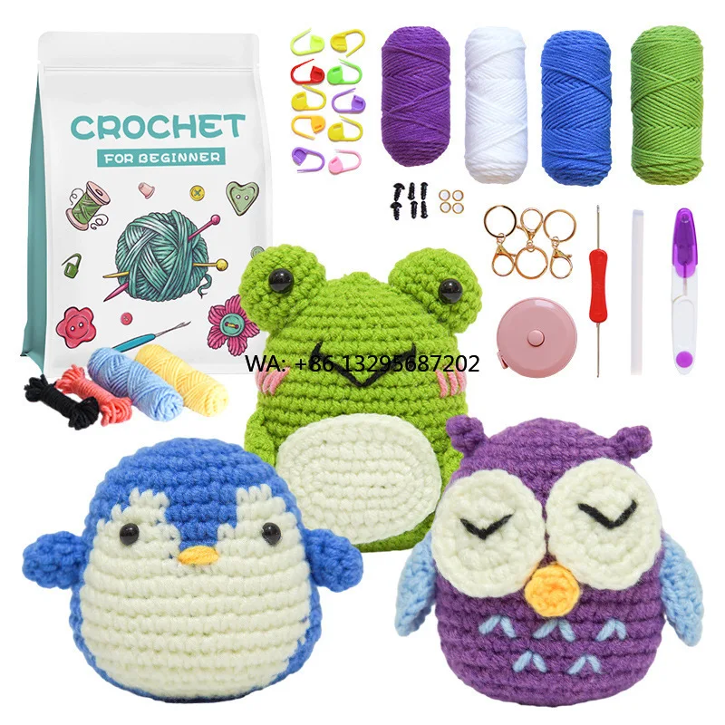 

Crochet Kit Creative Cartoon Animal Series Frog Penguin Owl Combination Handmade DIY Fabric Decorations Material Package