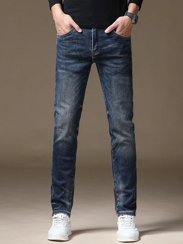

Мужские джинсы из высококачественного ретро-денима, зауженные прямые, повседневные, универсальные, весенне-осенние, износостойкие, со средней посадкой