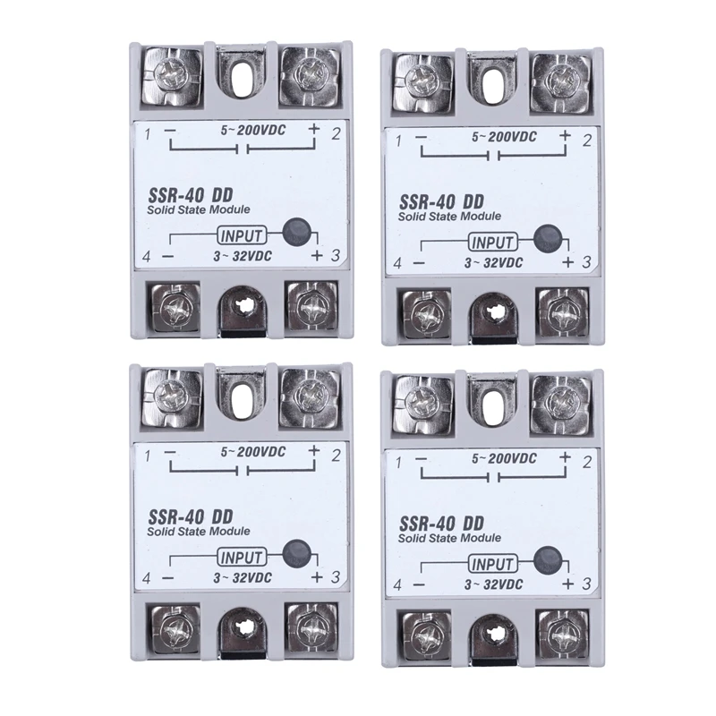 

Hot 4X Single Phase Solid State Relay DC-DC SSR-40DD 40A DC3-32V DC5-60V White+Silver