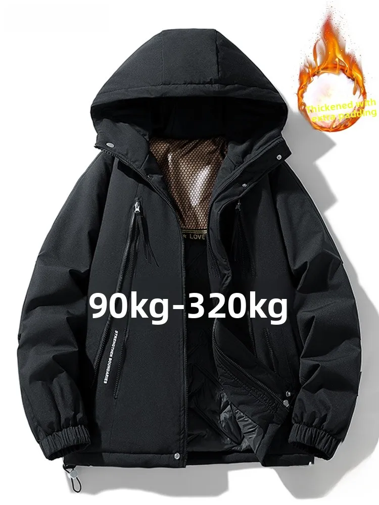 

Men's Large Size Hooded Cotton Jaet Thiened Warm Windproof Workwear Coat Loose Fit Faion Urban Sle Zipper Closure Lon...