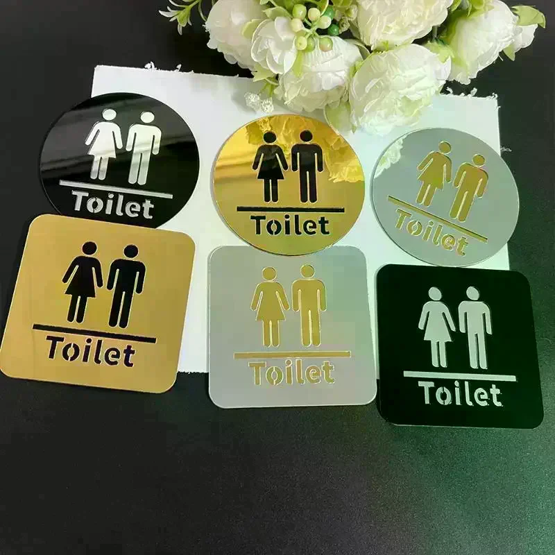 Panneau de toilette en acrylique de 3.94 pouces, 1 pièce, Identification de salle de bains, autocollants de miroir de toilette ronds et carrés pour hommes et femmes, décoration de maison