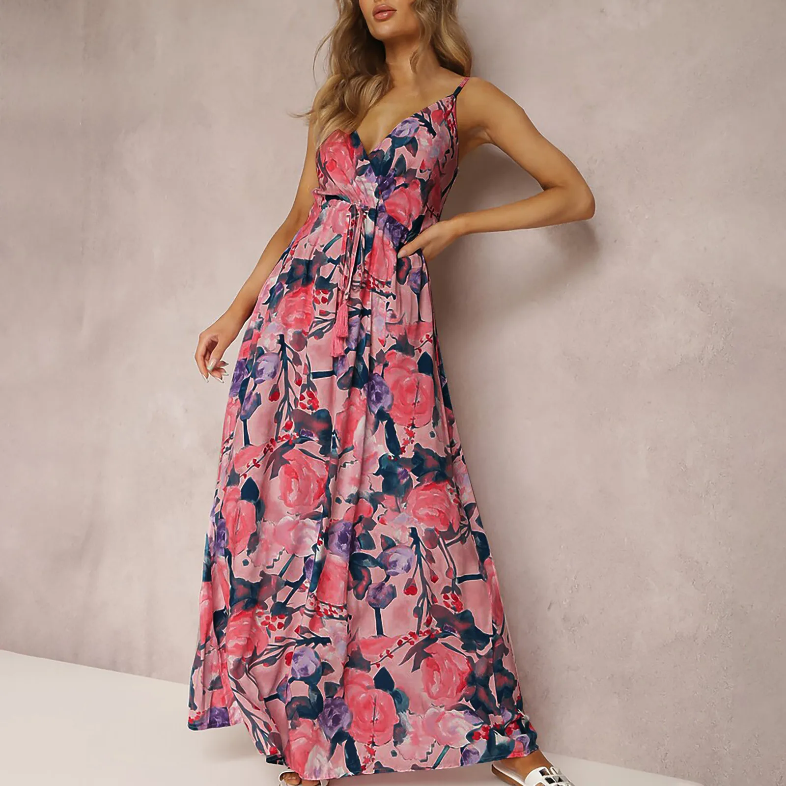 

Sexy Floral Long Dress Women Summer Casual Backless White Holiday Beach Dress Fashion A-Line Sleeveless New In Dresses 2024