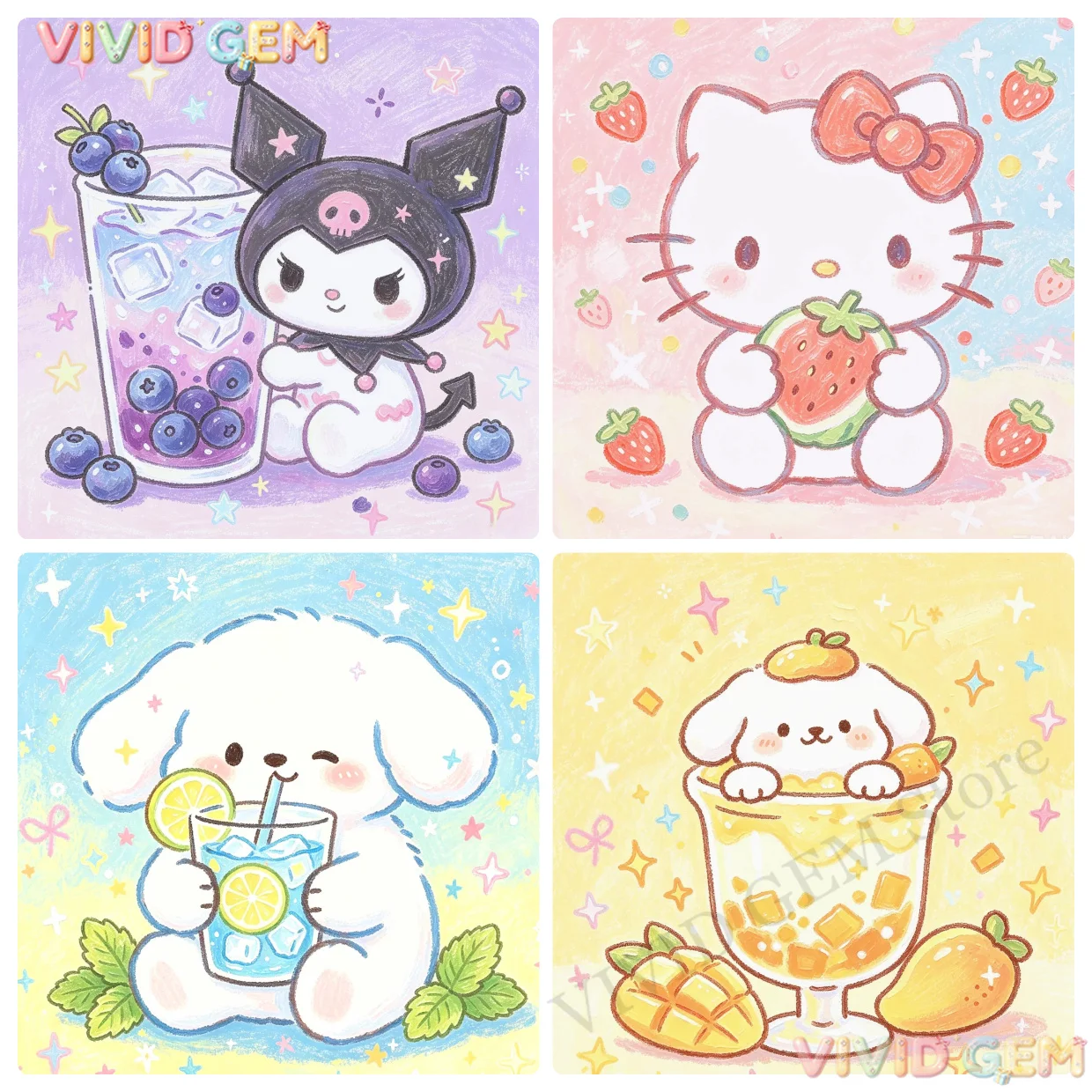 VIVID GEM Sanrio Kuromi Pompompurin Purple Pastel Diamond Painting Full Drill Cross Stitch Kit Home Decor Gift
