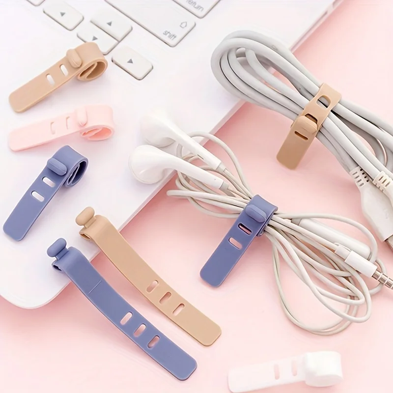 10 buah kabel pengencang dapat digunakan kembali pengikat kabel Organizer untuk Earphone Mouse kabel Winder portabel lembut silikon kawat Organizer