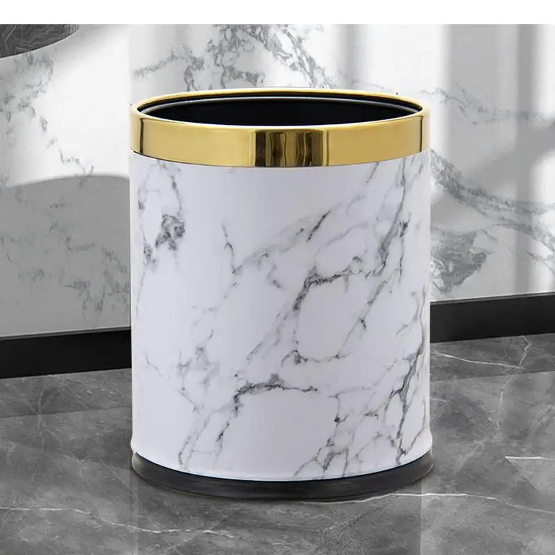 Metal Leather Trash Can Double Layer Round Garbage Without Cover Bin Storage Bucket Wastebasket Waste Bins