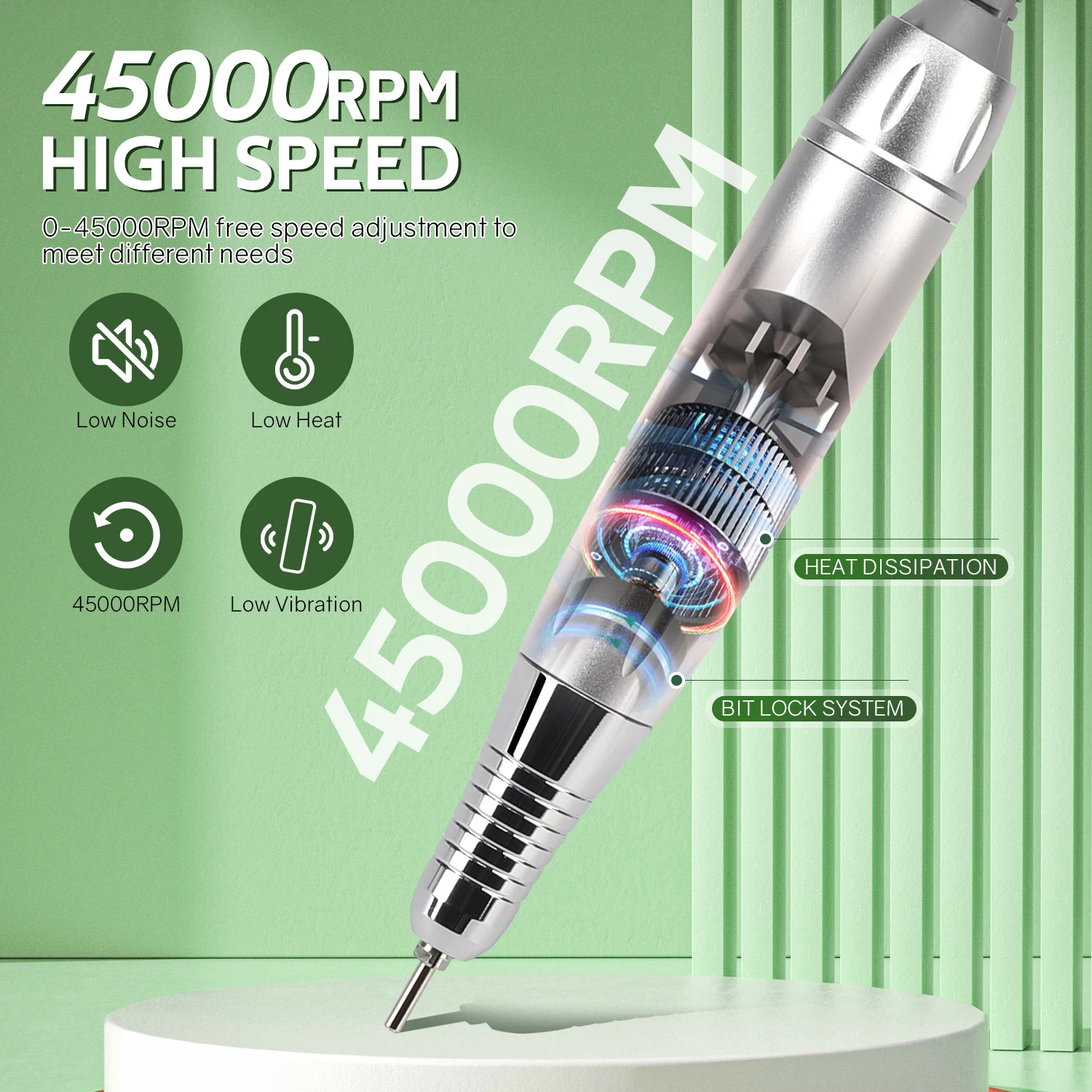 45000RPM เล็บ Sander ชุดสําหรับเล็บพร้อมจอแสดงผล LED Low Noise เล็บไฟฟ้าเจาะเล็บอุปกรณ์เสริมและเครื่องมือ