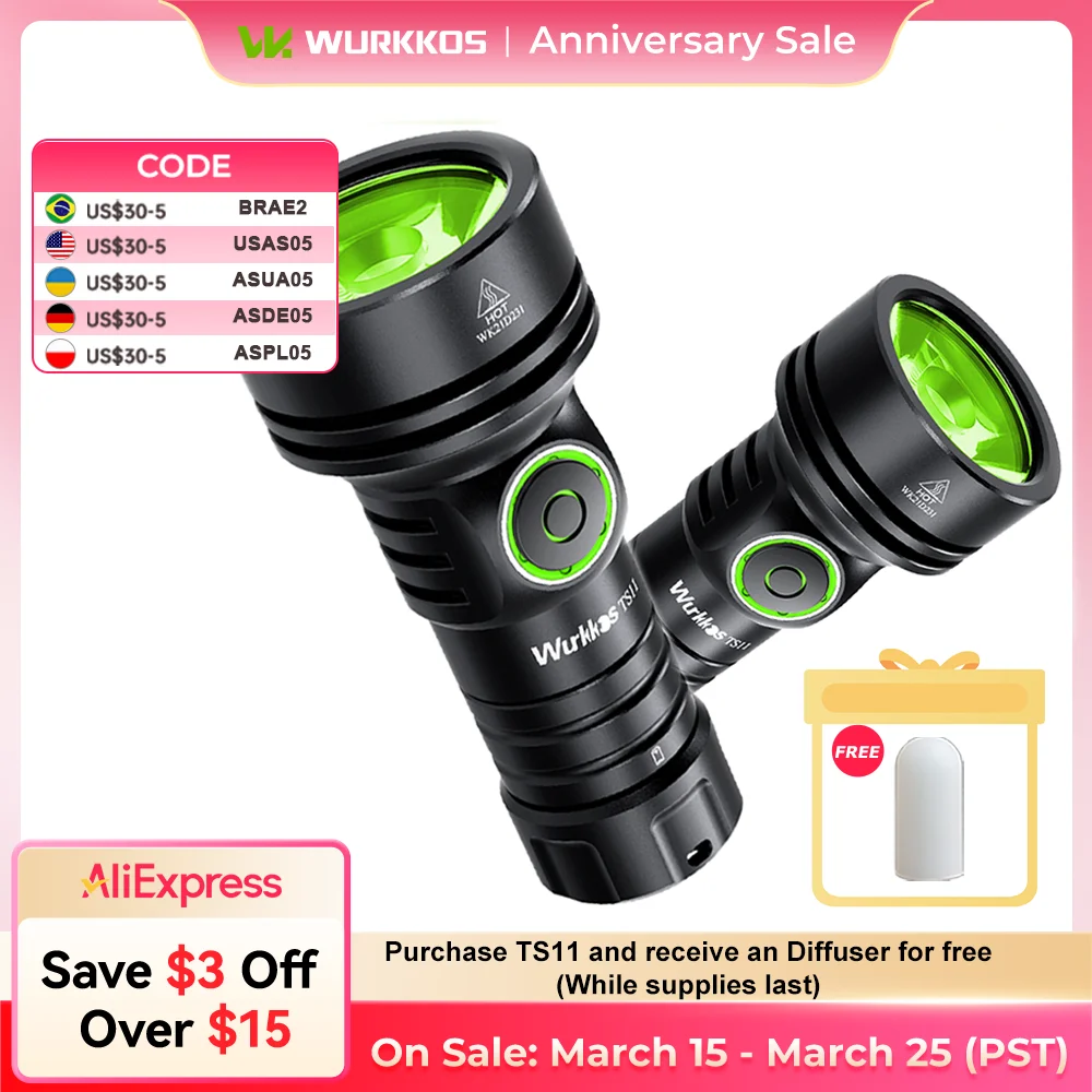 

Wurkkos TS11 Pocket 2000LM IP68 Waterproof Flashlight Anduril 2.0 SFT40 EDC Torch Rechargeable with 616M Beam for Hiking Camping