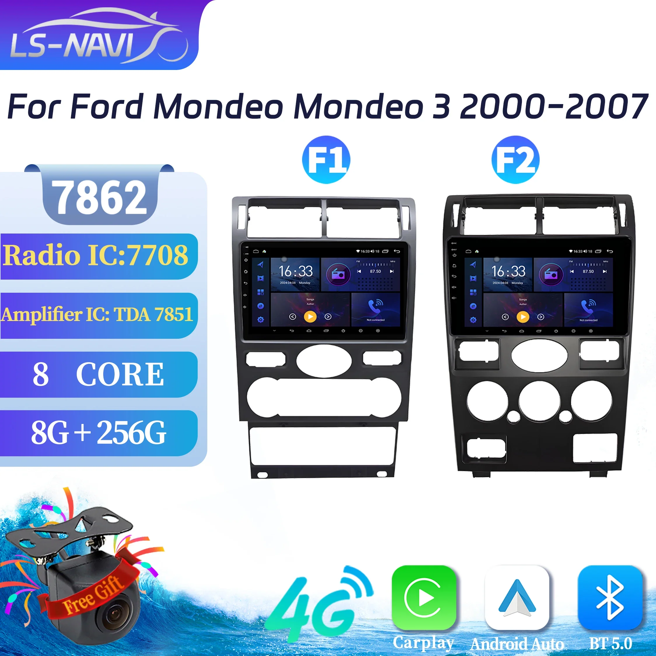 

Android 14 Car Radio For Ford Mondeo Mondeo 3 2000-2007 Multimedia Navigation Stereo Wireless Carplay 7862 8+256 2K QLED Screen