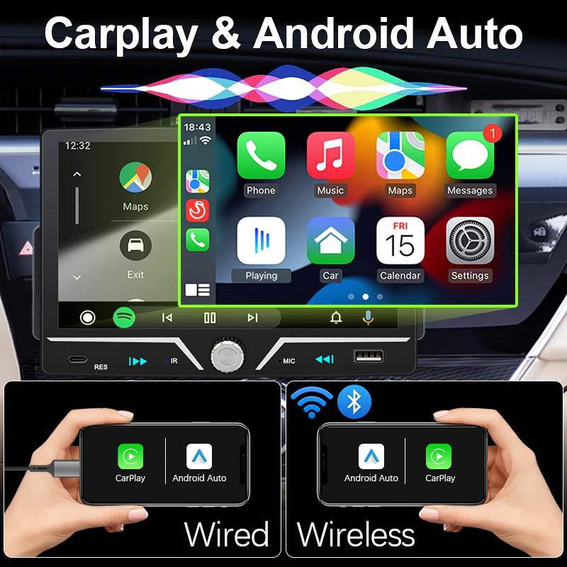 Hippcron Car Radio Wireless Android Auto Carplay 7