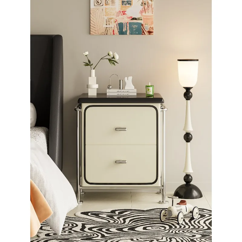 Simple modern milk white bedside table, small apartment living room bedroom bedside table, decorative storage rack