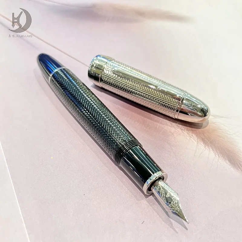 JD 129, Luxus-Stift, Iridium-Spitze und Tintenkonverter, hochwertige große goldene Kalligraphie-Füllfederhalter aus Metall mit silbernem Clip für Souvenir – Detail 3