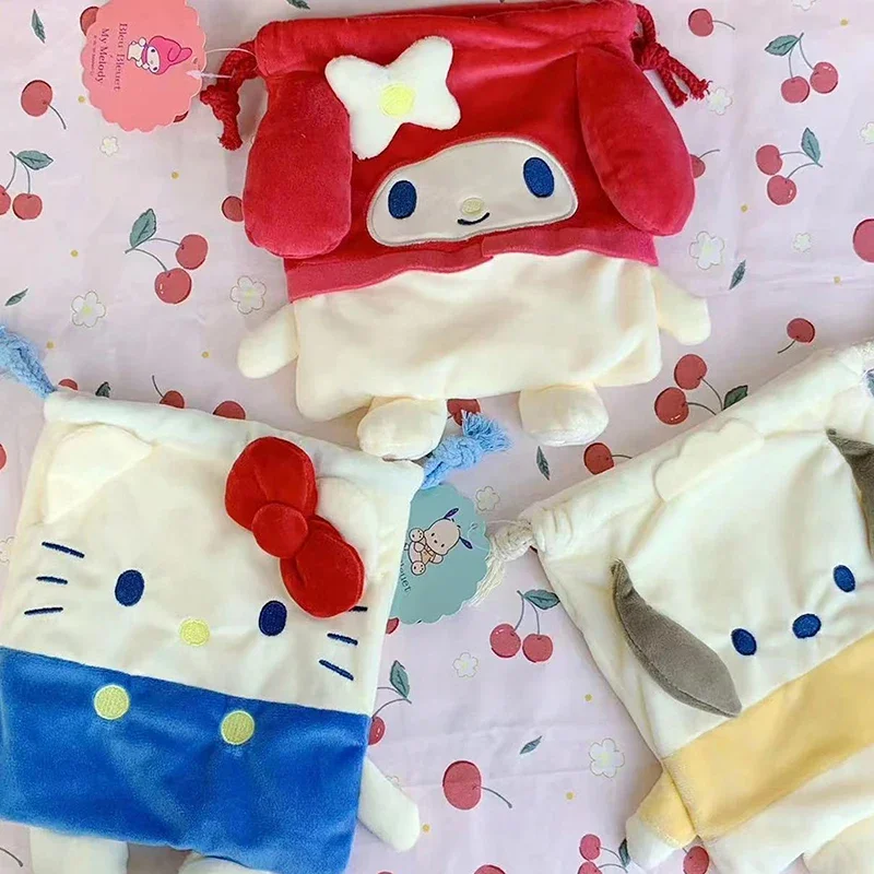 

Sanrio Hello Kitty Cartoon Storage Bag My Melody Pochacco Make Up Sundry Organise Drawstring Bags Portable Anime Handbag Girls