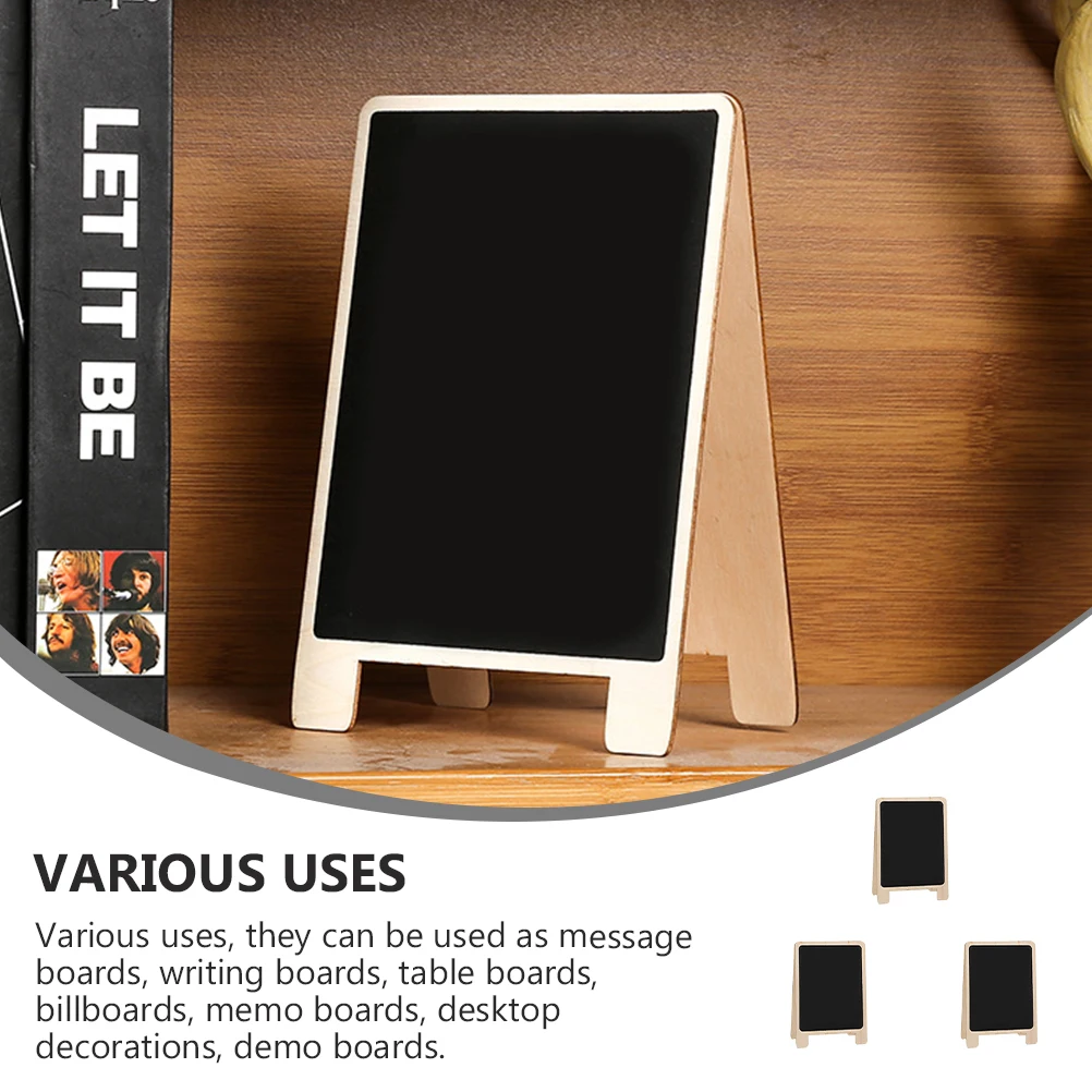 

3 Pcs Wooden Message Board Black Desk Sign with Stand Blackboard Decor Writing Boards Solid Standing Chalk Notice