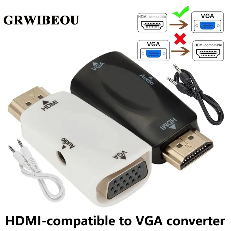 

GRWIBEOU HDMI to VGA Adapter Converter Cable with Audio Cable HDMI Male to VGA Female 1080P Video Converter for PC HDTV HD2VGA