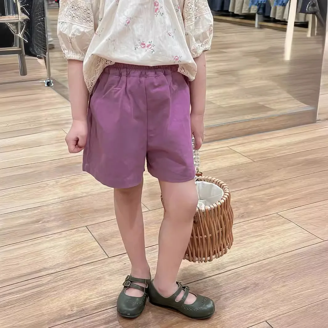 Summer 2024 Young Baby Girl 2PCS Clothes Set Lace Fragmented Flower Short Sleeve Blouses+solid Shorts Suits Toddler Girl Outfits