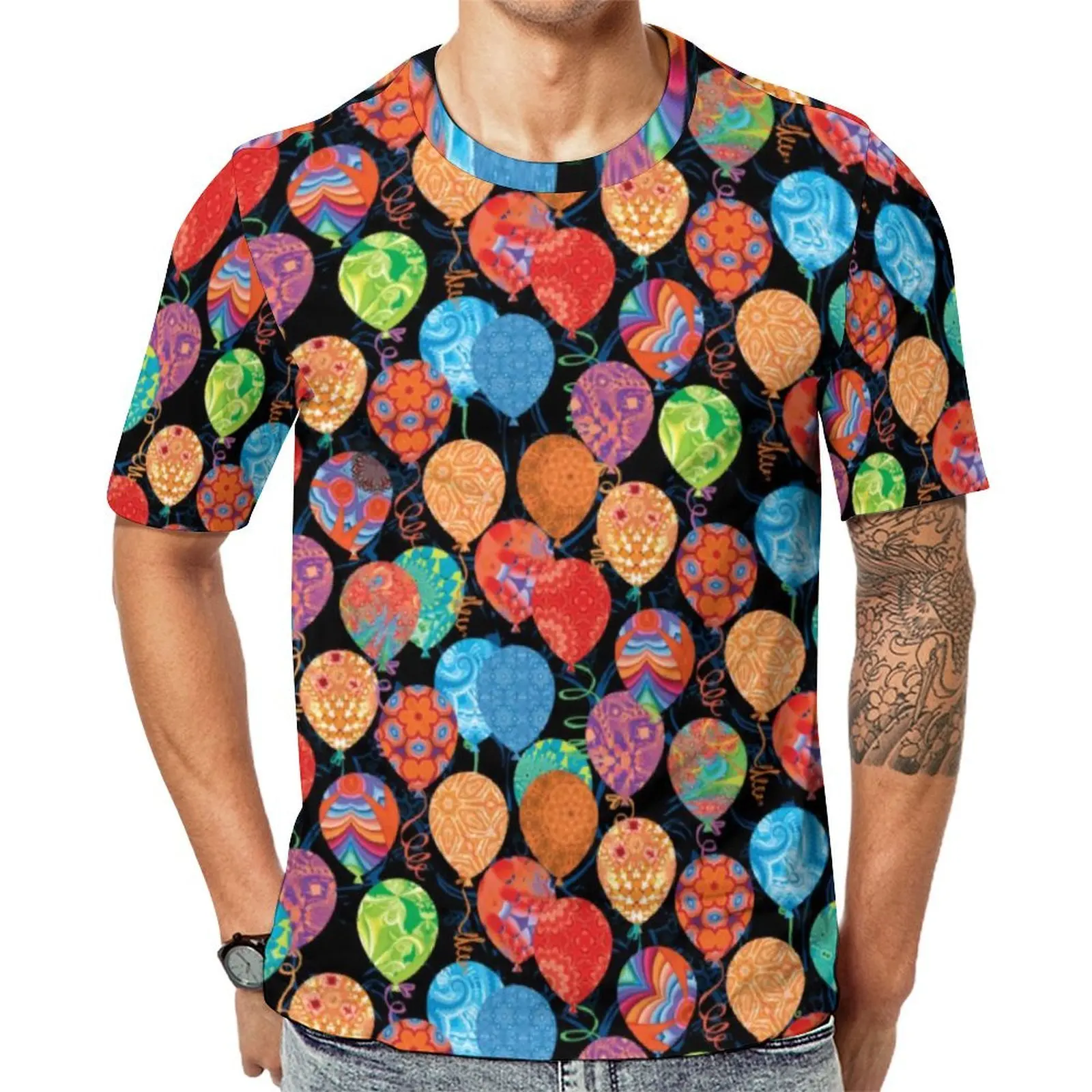 Summer T Shirt Birthday Balloon T-Shirts Colorful Print Y2K Fashion Tee Shirt For Male Short Sleeve Graphic Oversized Clothes