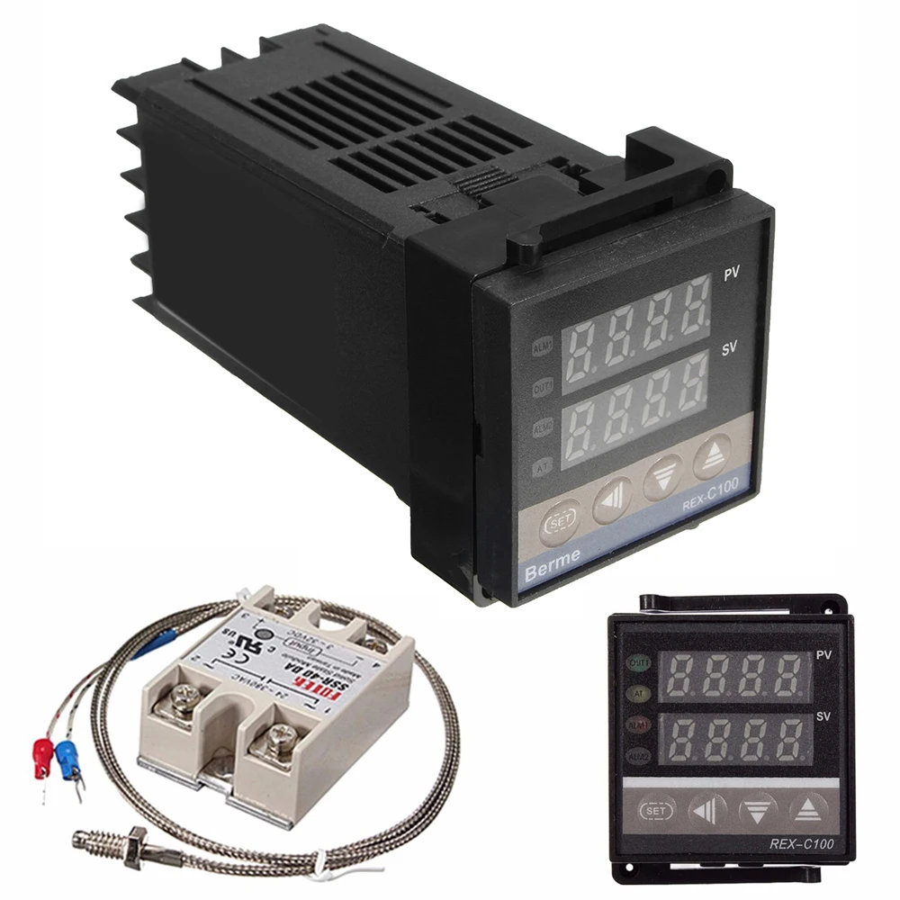 Digital LCD PID REX-C100 Temperature Controller Set + K Thermocouple + Max.40A SSR