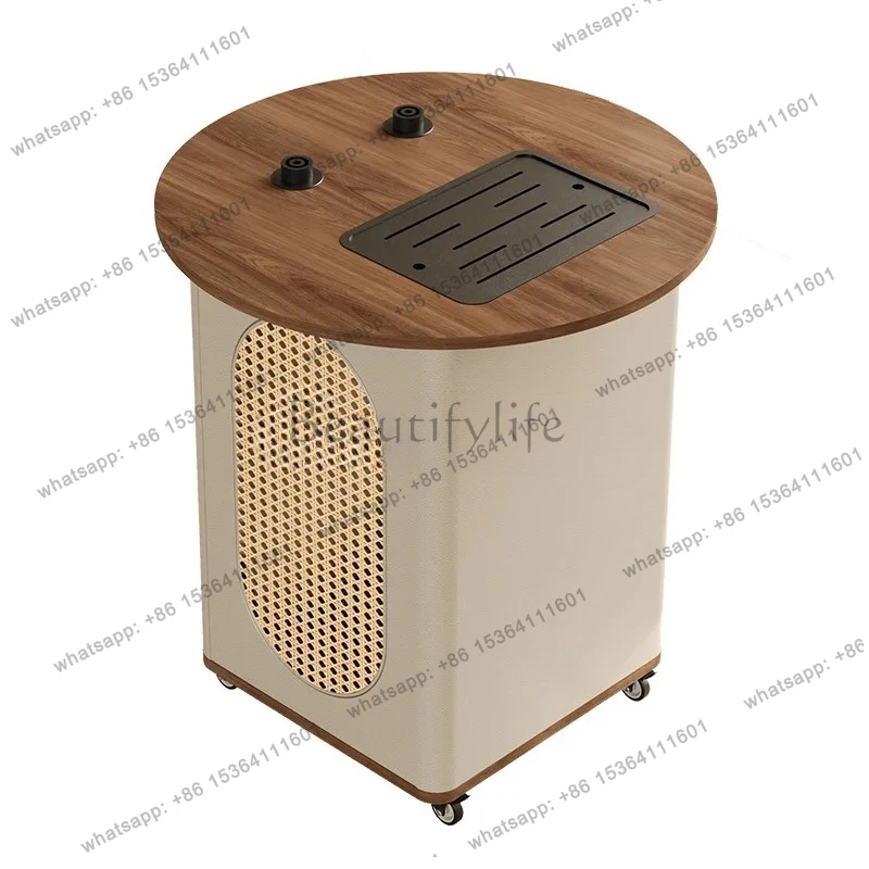 Movable Coffee Table Living Room Household with Wheels Tea Table Sofa Side Table Small Balcony Small Apartment Cream Style