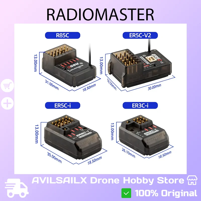 

RadioMaster ELRS PWM Receiver (ER3Ci/ER5Ci/ER5C V2/R85C) 3/5 Channels for FPV Drone