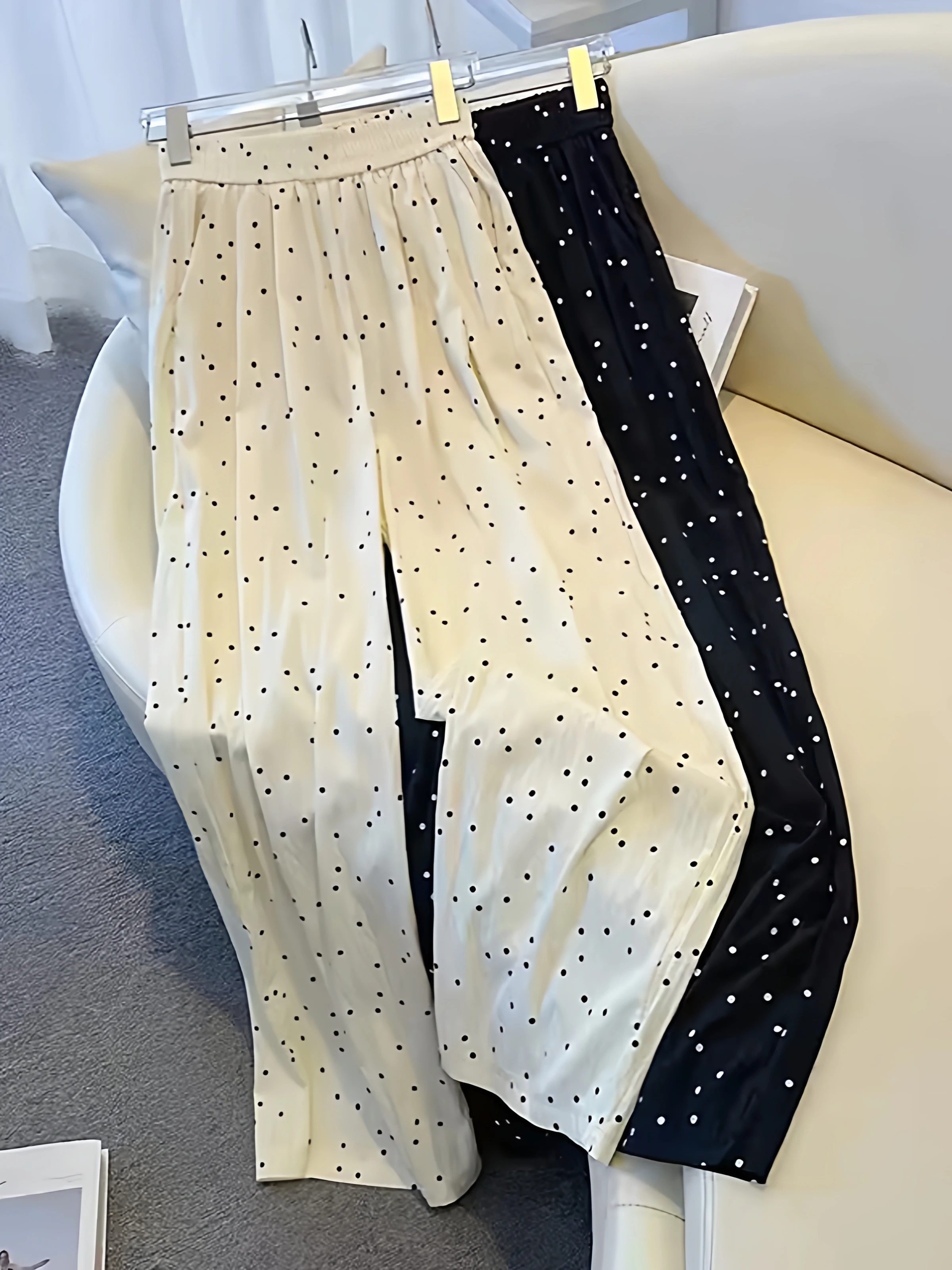 

Summer Thin Ice Silk Checkered Wide Leg Pants Women's Casual Loose Fit Small Size Outdoor Walking Trousers High Waist
