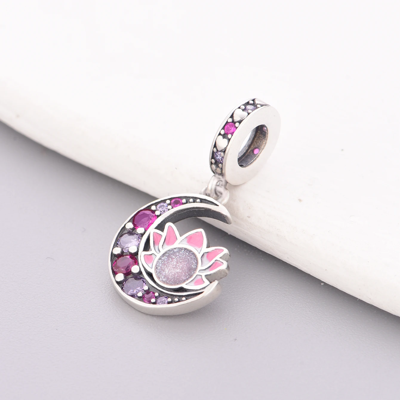 

FC Jewelry Fit Original Pan Charms Bracelet 100% 925 Sterling Silver Zircon Pink and Sparkling Color Lotus Bead For Berloque New