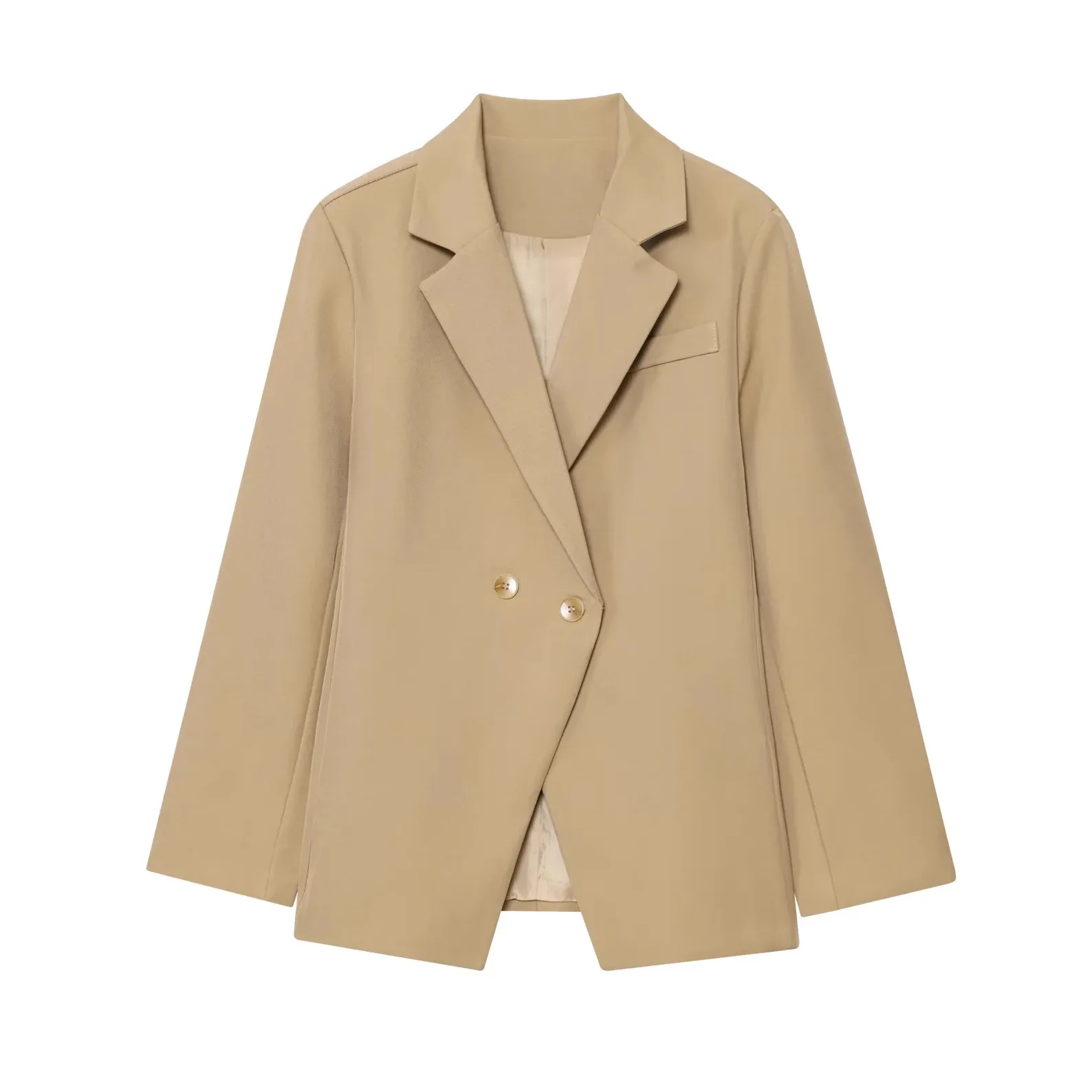 Slim Fit Waist-Cinching Long Sve awl Collar Two Button Autumn New Arrival Women's Commuter Sle  Jaet