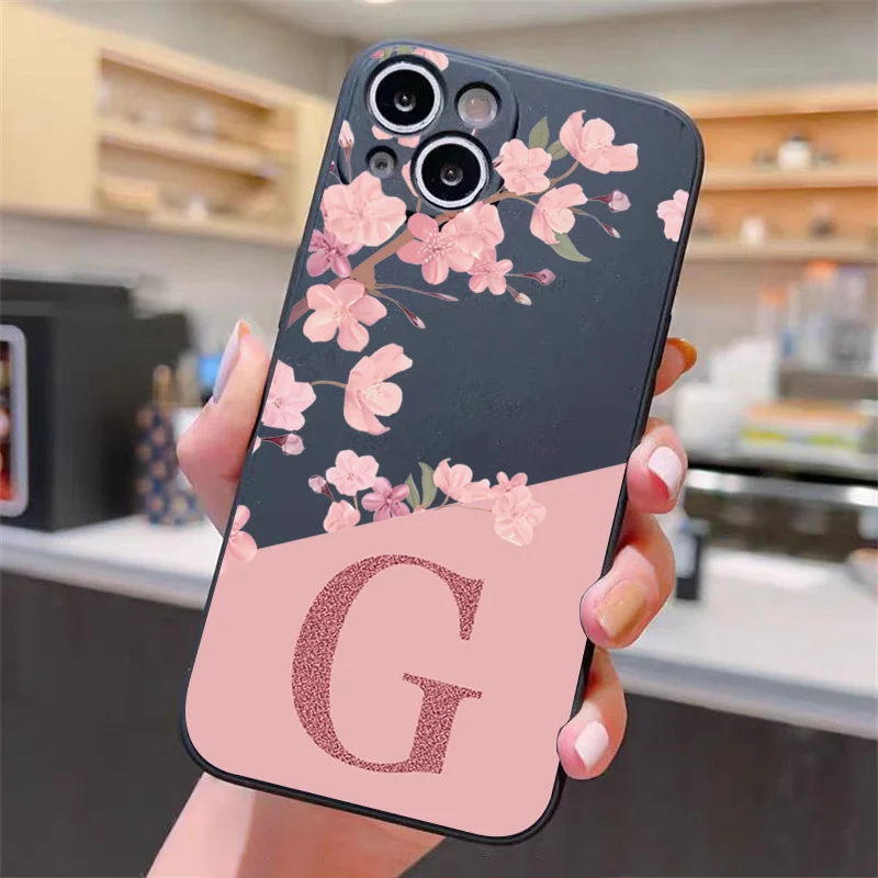 Чехол для телефона Pink Blossom English Letter A To I для iPhone 16, 15, 14, 13, 12, Mini 11 Pro Max XS X XR 7 8 Plus, силиконовая задняя крышка