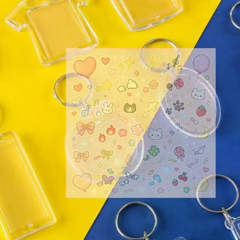 Transparent Rectangle Blank Acrylic Insert Photo Frame Keychain DIY Split Ring Gifts