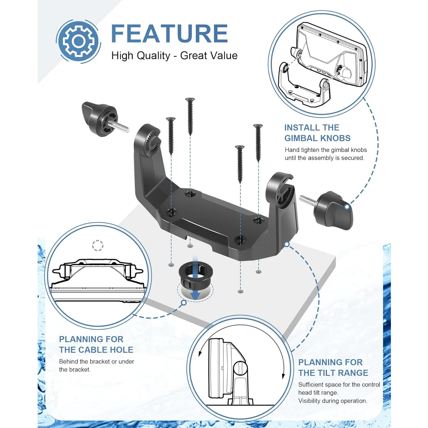 YMT 740143-1 Gimbal Bracket Mounting Kit Compatible with Humminbird Helix 5 Series Fish Finders – Adjustable Viewing Angle