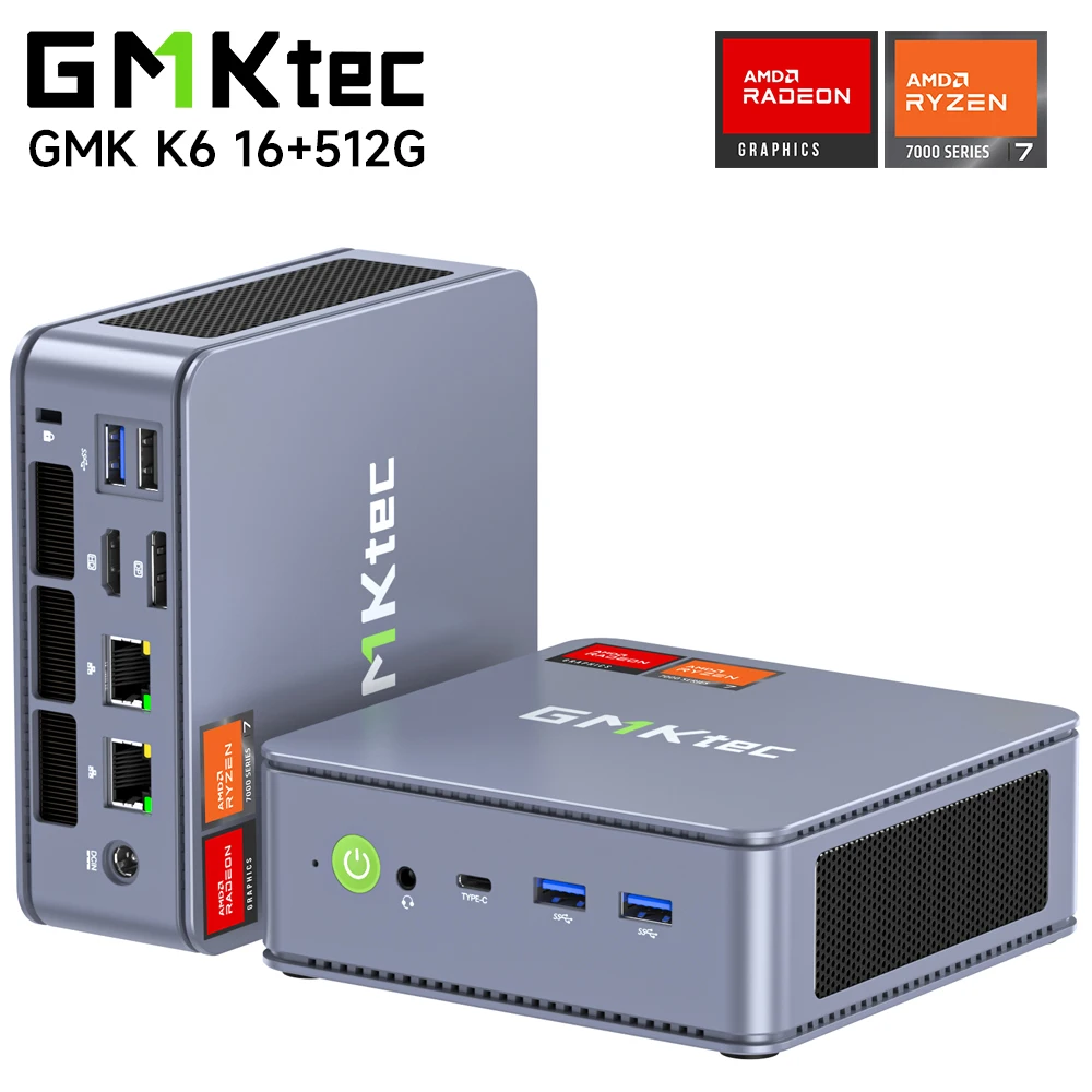 GMKtec K6 كمبيوتر صغير AMD R7-7840HS 8C/16T 16GB DDR5 512GB PCIe 4.0 SSD كمبيوتر مكتبي صغير نافذة 11 Pro WiFi 6E/BT5.2 Type-C