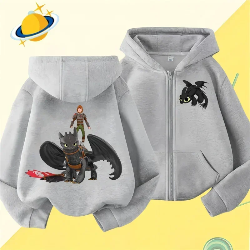 Dragon Master Children\'s zipper hoodie Tooth cartoon print autumn/Winter long-sleeved sweatshirt casual boys and girls clothing