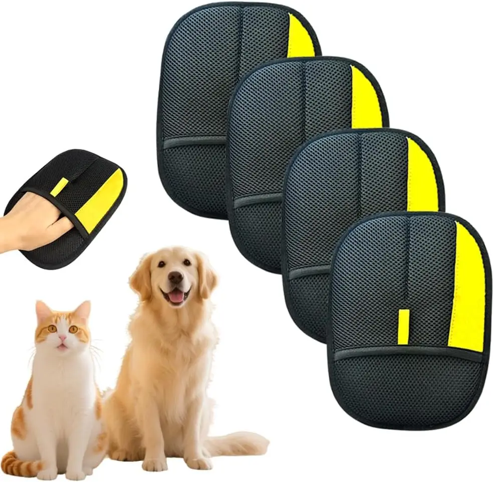 

Многоразовые перчатки для удаления шерсти домашних животных: быстрое очищение диванов, одежды и кроватей – легкая уборка для кошек и собак (4 шт., черные)
